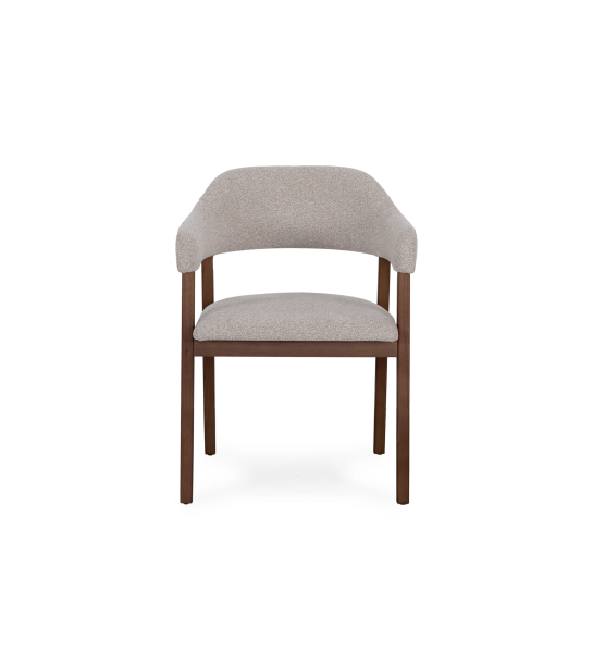 Chaise avec accoudoirs, en bois de frêne couleur noyer, avec assise et dossier recouverts de tissu