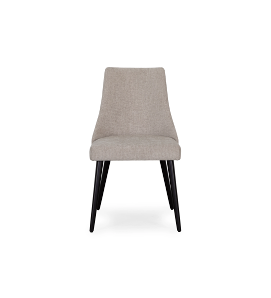 Chaise Oslo rembourré en tissu toffee, pieds laqués noir.