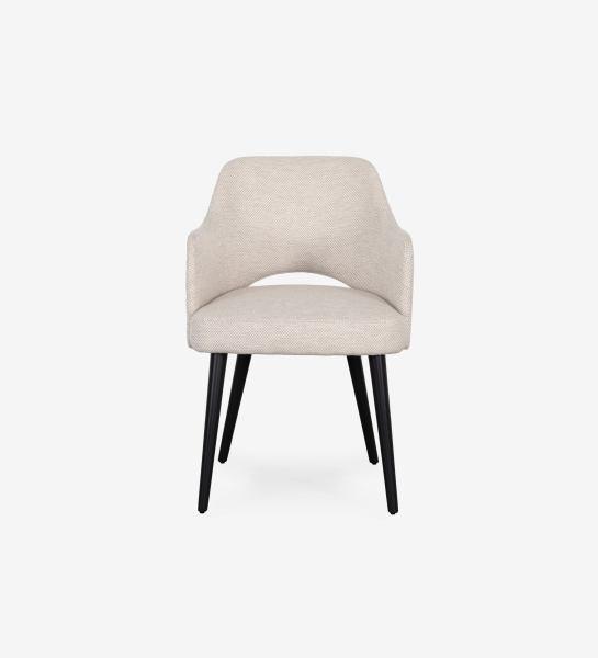 Londres chair with arms upholstered in Beige fabric, black lacquered feet.