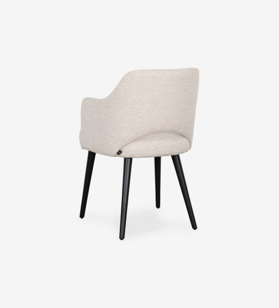 Londres chair with arms upholstered in Beige fabric, black lacquered feet.