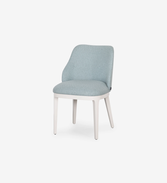 Chair upholstered in blue fabric, with pearl lacquered feet.