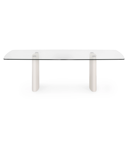 Paris rectangular dining table 180 x 100 cm, glass top, pearl lacquered feet.