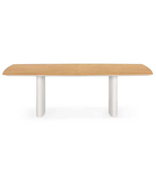 Mesa de comedor Paris rectangular 180 x 100 cm, tapa roble natural y pies lacados perla.