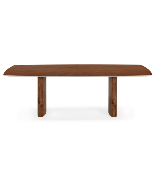 Table à manger rectangulaire Paris 180 x 100 cm, en noyer naturel avec détail plateau en nacre. 