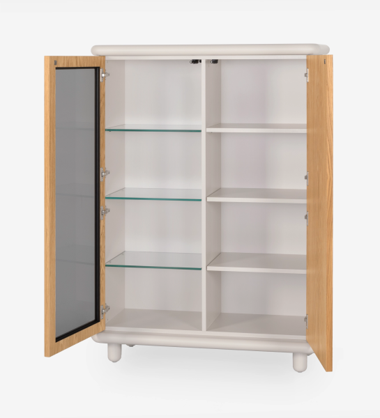 Showcase with lighting and sensor, 2 doors in natural oak, pearl structure.