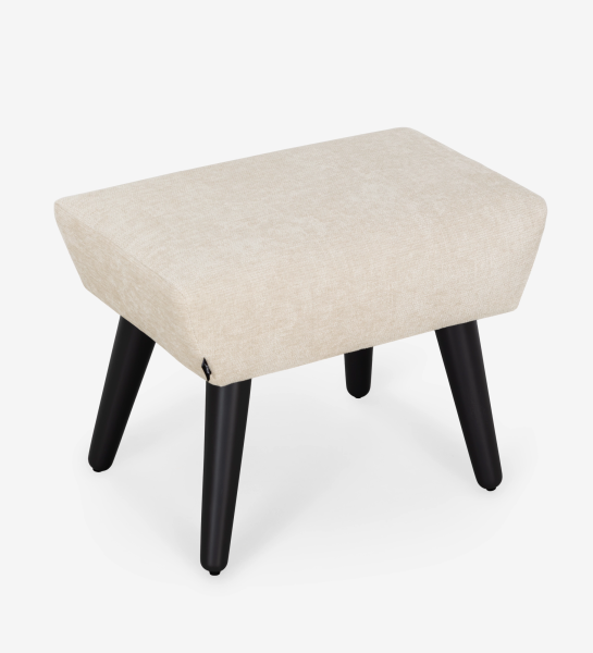 Pousa Pés Oslo, estofado a tecido bege, pés de madeira, foco na textura e design contemporâneo