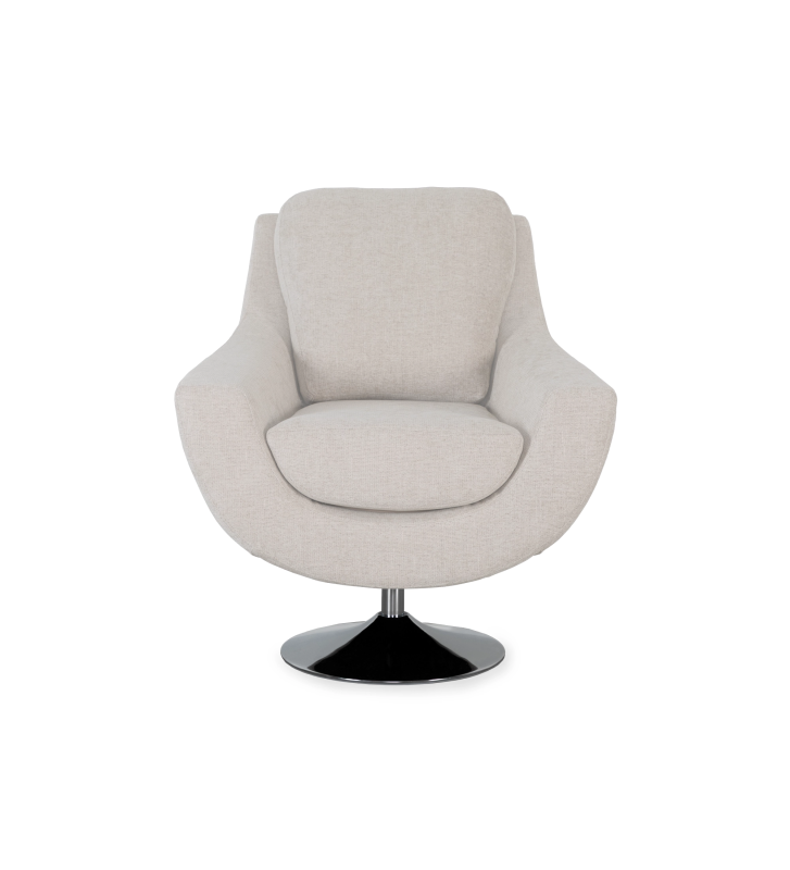 Paris swivel armchair, upholstered in toffee fabric, metal base.