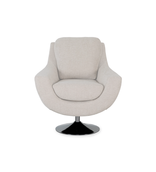 Sillón giratorio Paris, tapizado en tela toffee, base de metal.