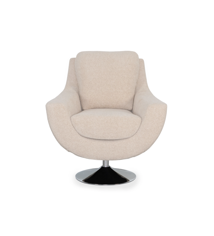 Paris swivel armchair, upholstered in beige fabric, metal base.