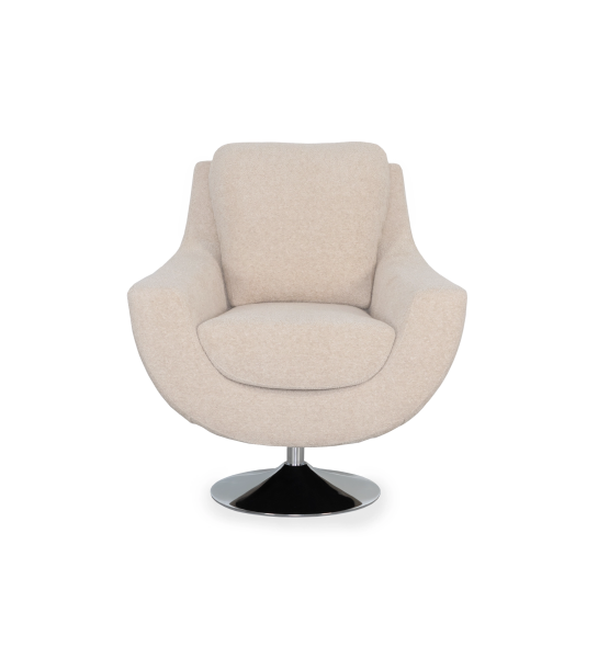 Sillón giratorio Paris, tapizado en tela beige, base de metal.