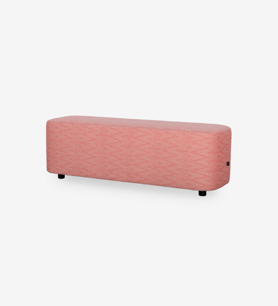 Red fabric upholstered stool, black feet.