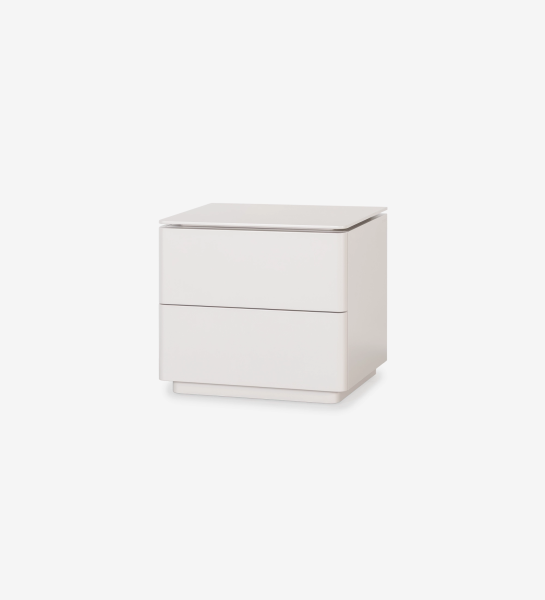 Bedside table with 2 drawers, in pearl lacquer.