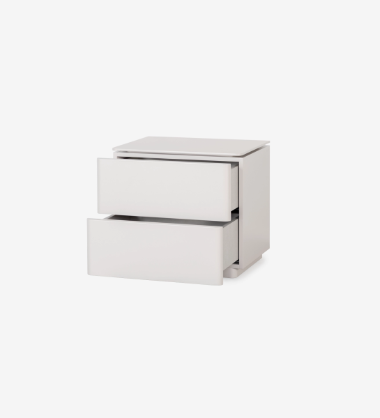 Bedside table with 2 drawers, in pearl lacquer.
