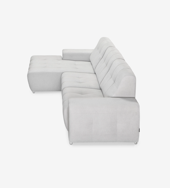Sofá Madrid 2 plazas y chaise longue izquierdo, tapizado en tela gris, 287 cm.