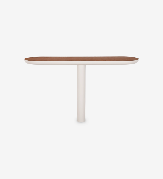 Console avec plateau en noyer naturel et pied laqué perle