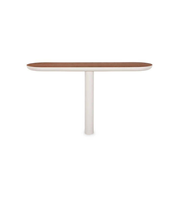 Console avec plateau en noyer naturel et pied laqué perle
