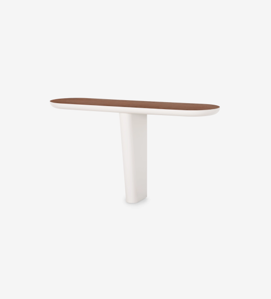 Console avec plateau en noyer naturel et pied laqué perle