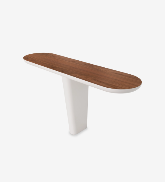 Console avec plateau en noyer naturel et pied laqué perle