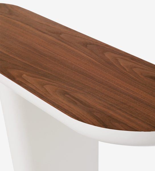 Console avec plateau en noyer naturel et pied laqué perle