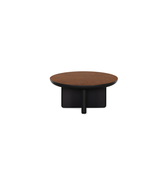 Mesa de centro Monaco lacada en negro con tapa chapada en nogal natural, Ø 75 cm.