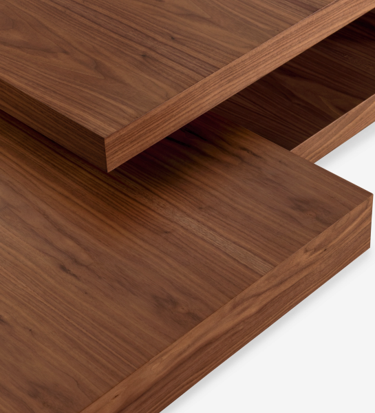 Nice coffee table set with low square table and square table with 2 tops in natural walnut, 90x90cm + 90x90cm