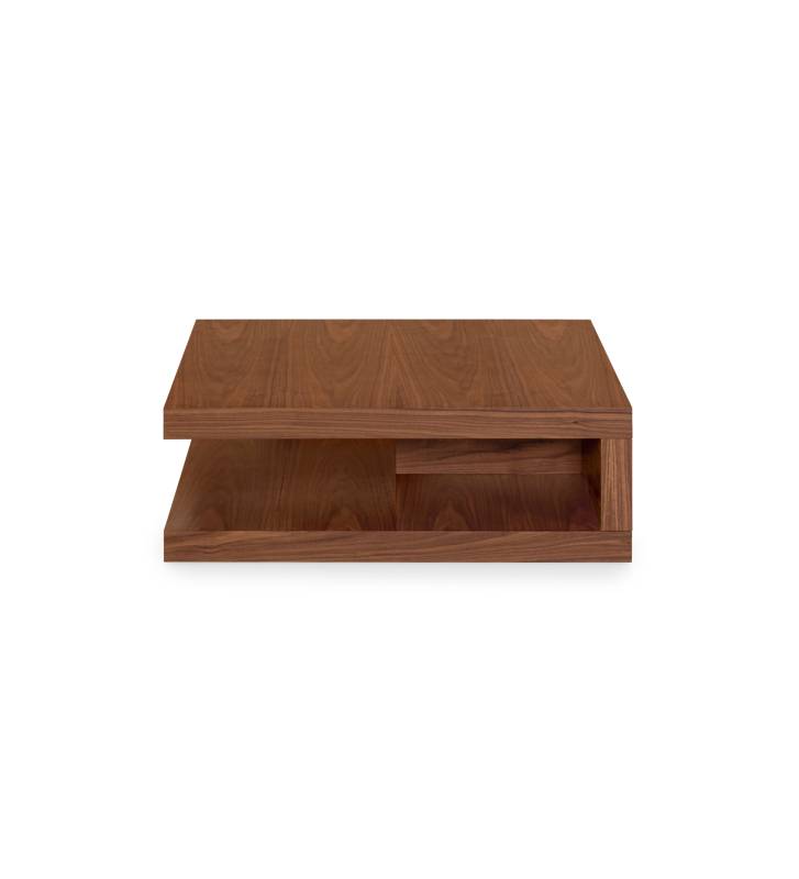Table basse Nice carrée, 2 plateaux en noyer naturel, 90 x 90 cm.