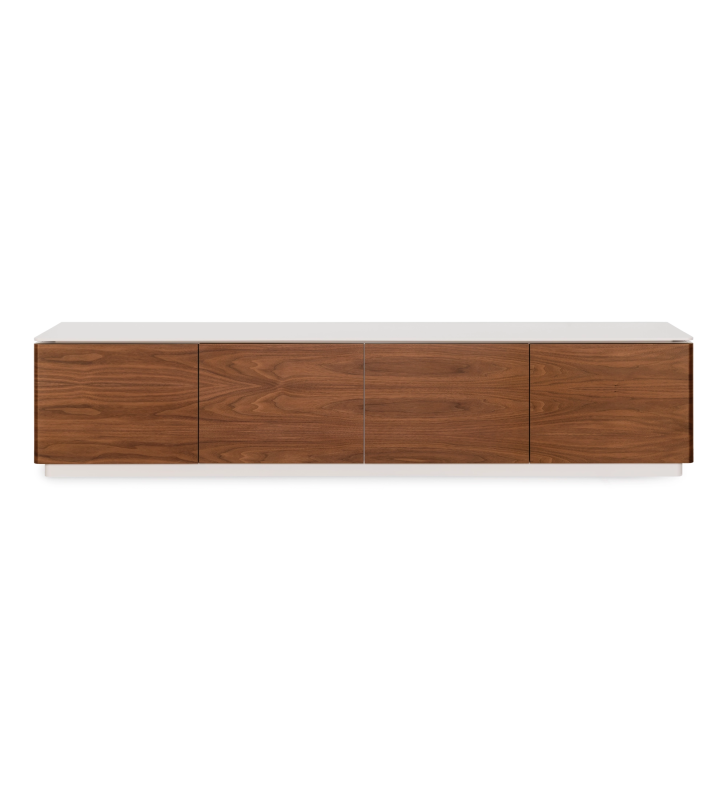 Mueble TV Geneve 4 puertas en nogal natural y estructura lacada perla.