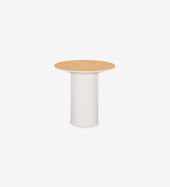 Table d'Appui Paris ronde, plateau en chêne naturel, pied laqué perle, Ø 48 cm.