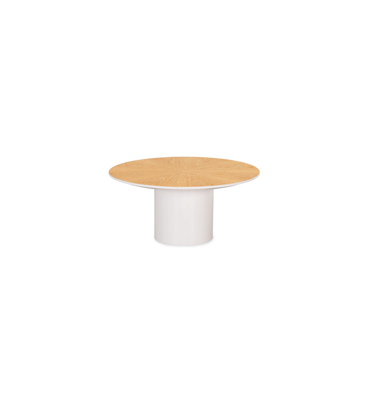 Mesa de centro Paris redonda , tapa en roble natural, pie lacado perla, Ø 75 cm.