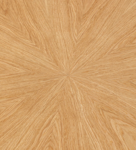 Mesa de centro Paris redonda , tapa en roble natural, pie lacado perla, Ø 75 cm.