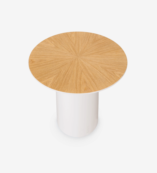 Table d'Appui Paris ronde, plateau en chêne naturel, pied laqué perle, Ø 48 cm.