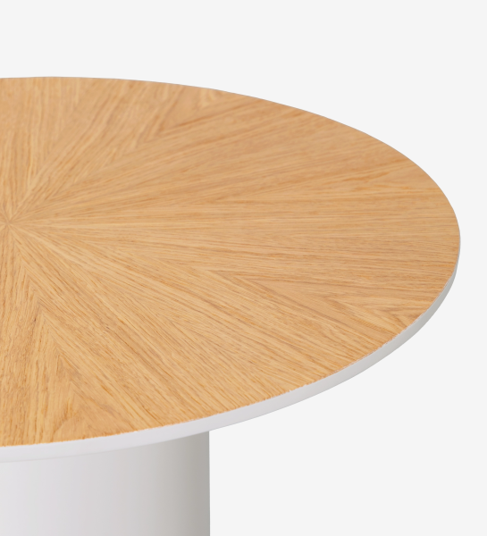 Table d'Appui Paris ronde, plateau en chêne naturel, pied laqué perle, Ø 48 cm.