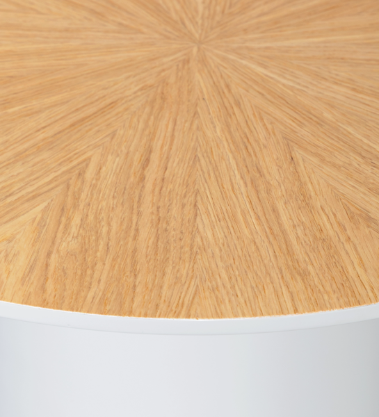 Table d'Appui Paris ronde, plateau en chêne naturel, pied laqué perle, Ø 48 cm.