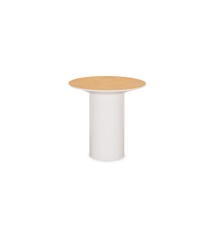 Mesa auxiliar Paris redonda , tapa en roble natural, pie lacado perla, Ø 48 cm.