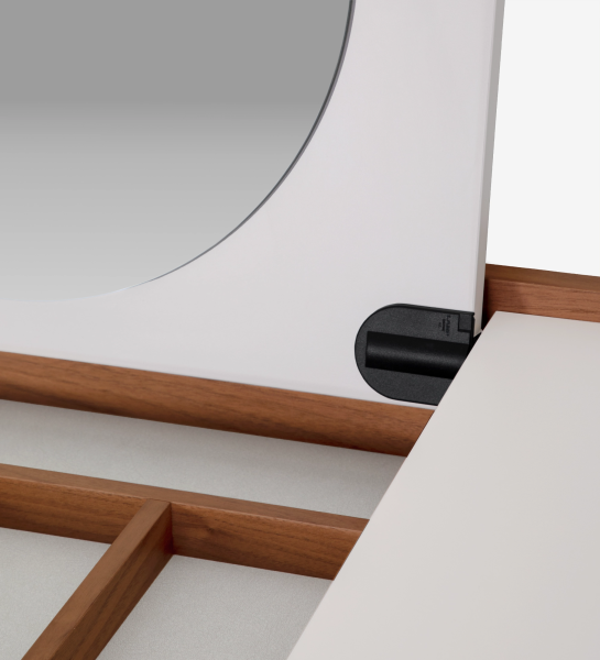 Dressing Table with 2 drawers with natural walnut friezes, pearl structure and gold lacquered metal feet with levelers.