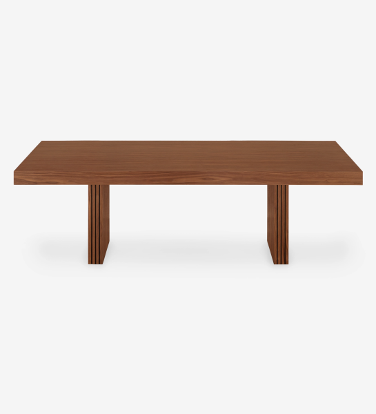 Table de repas rectangulaire Cannes 250 x 110 cm, en noyer naturel, pieds à frises.