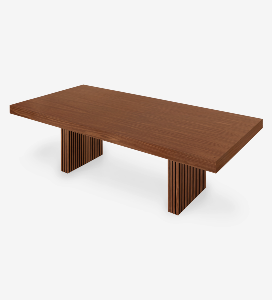 Table de repas rectangulaire Cannes 250 x 110 cm, en noyer naturel, pieds à frises.