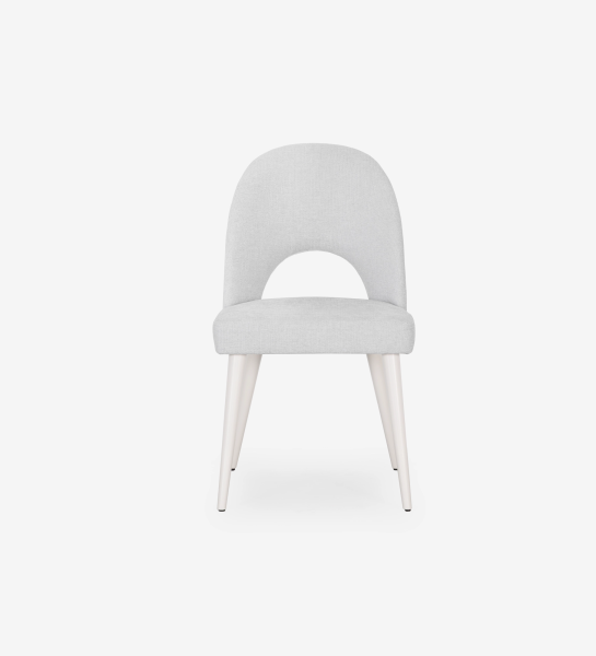 Chaise rembourré en tissu gris, pieds laquée perle.