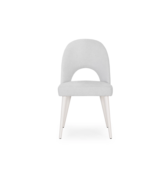 Chair upholstered in gray fabric, pearl lacquered feet.