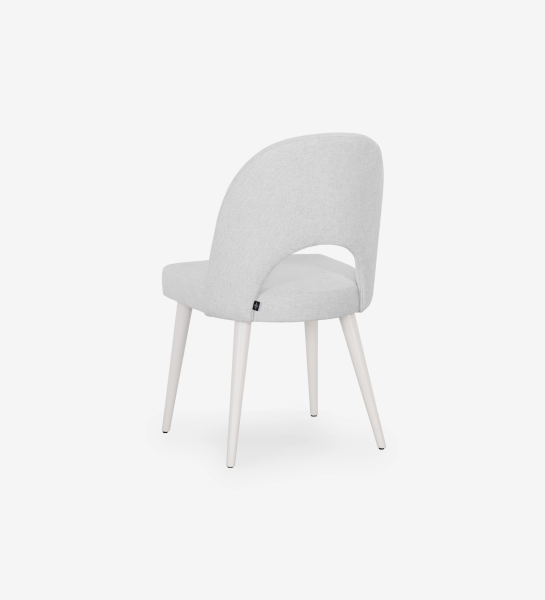 Chaise rembourré en tissu gris, pieds laquée perle.