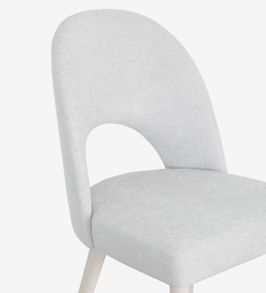 Chaise rembourré en tissu gris, pieds laquée perle.