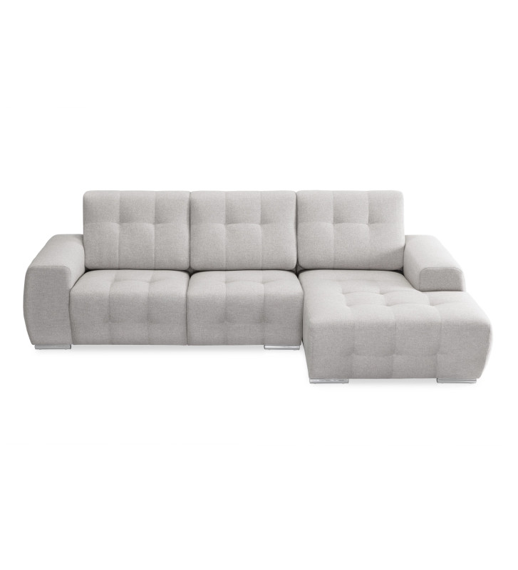 Sofá Madrid 2 plazas y chaise longue derecha, tapizado en tela gris, 287 cm.