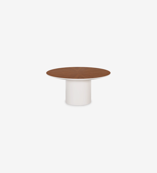 Mesa de centro Paris redonda, tampo em nogueira natural, pé lacada a pérola, Ø 75 cm. 
