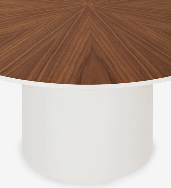 Mesa de centro Paris redonda, tampo em nogueira natural, pé lacada a pérola, Ø 75 cm. 