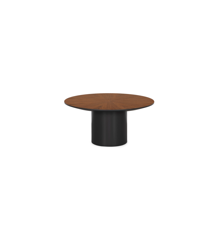 Mesa de centro Paris redonda , tapa en nogal natural, pie lacado negro, Ø 75 cm.