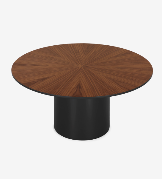 Mesa de centro Paris redonda, tampo em nogueira natural, pé lacada a negro, Ø 75 cm. 