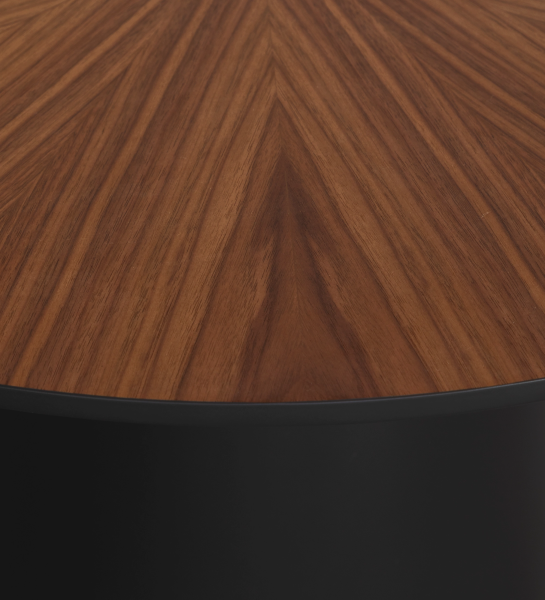Mesa de centro Paris redonda, tampo em nogueira natural, pé lacada a negro, Ø 75 cm. 