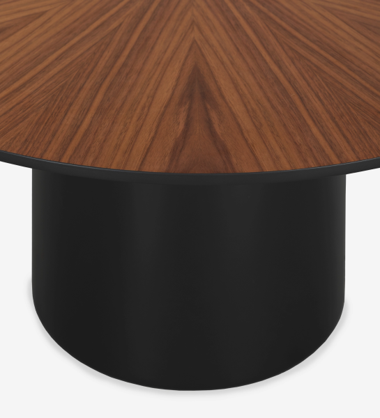 Mesa de centro Paris redonda, tampo em nogueira natural, pé lacada a negro, Ø 75 cm. 