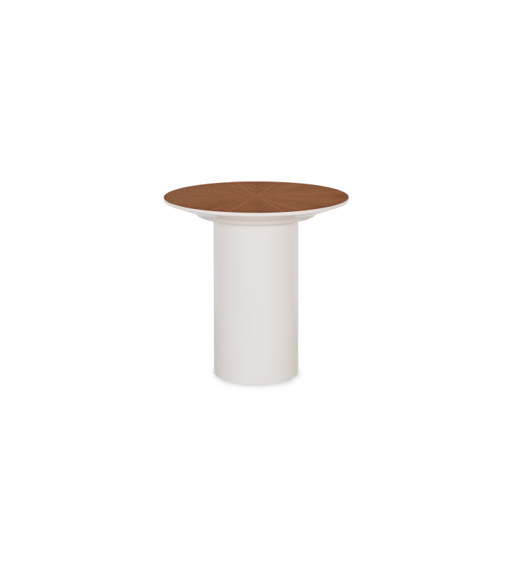 Mesa auxiliar Paris redonda , tapa en nogal natural, pie lacado perla, Ø 48 cm. 