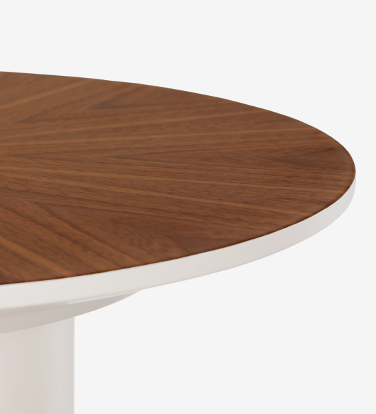 Mesa de apoio Paris com acabamento em nogueira e detalhes em pérola